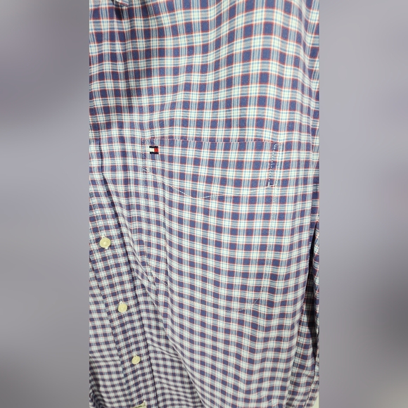 VINTAGE Tommy Hilfiger  Casual Button Up Men's Short Sleeve Shirt Large Purple - Picture 4 of 13